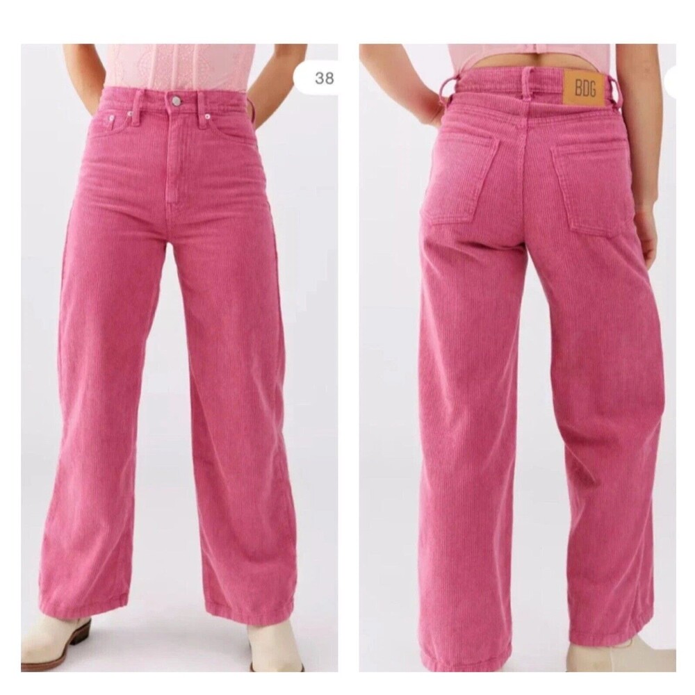 Urban Outfitters BDG High & Wide Pink Corduroy Pants Size 32 Women's